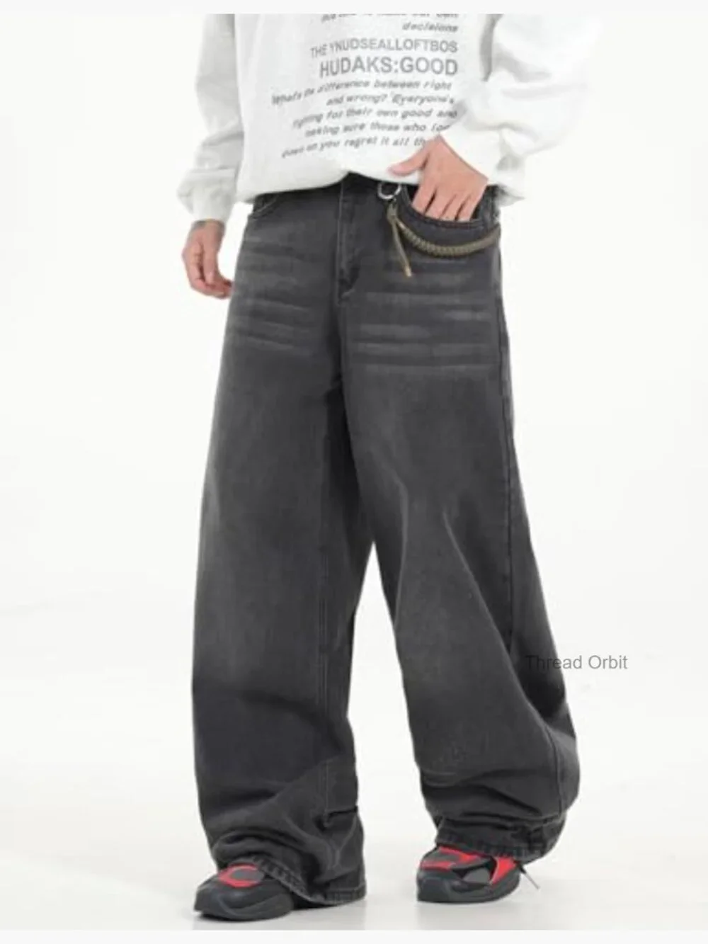 Men's Baggy Jeans Loose Fit Denim Pants Mid Waist Wide Leg Trousers Y2K Skater